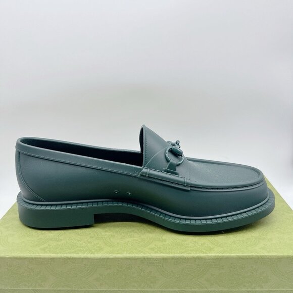 GUCCI Enameled Horsebit Loafer Dark Green Rubber Mens Size UK 11 US 11.5 - Picture 10 of 15